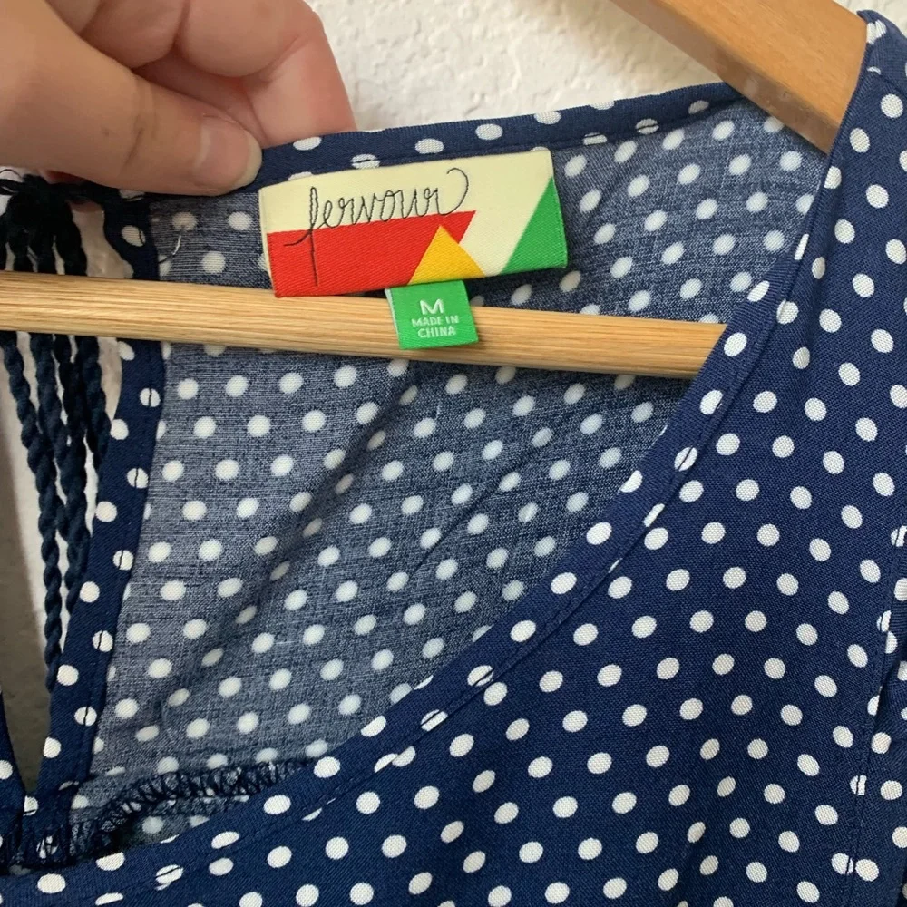 2/$20 NWOT ModCloth Lovely and Ruffly Sleeveless Top in Navy Polka Dots - Picture 6 of 7